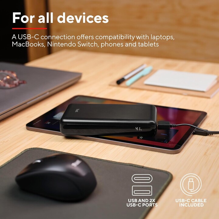 Batería Externa/Powerbank Trust Laro 20000mAh/ 100W/ Compatible con Portátiles