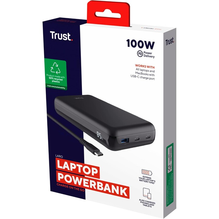 Batteria esterna/Powerbank Trust Laro 20000mAh/ 100W/Compatibile con laptop