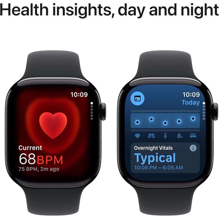 Apple Watch Series 10 GPS 46mm Caixa de alumínio preto e pulseira esportiva preta Tamanho M/L
