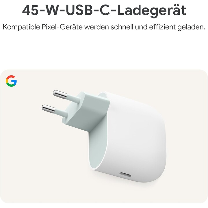 Caricabatterie USB-C Google da 45 W – Caricabatterie rapido per smartphone Pixel, bianco