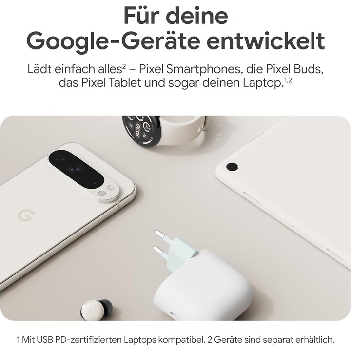 Caricabatterie USB-C Google da 45 W – Caricabatterie rapido per smartphone Pixel, bianco