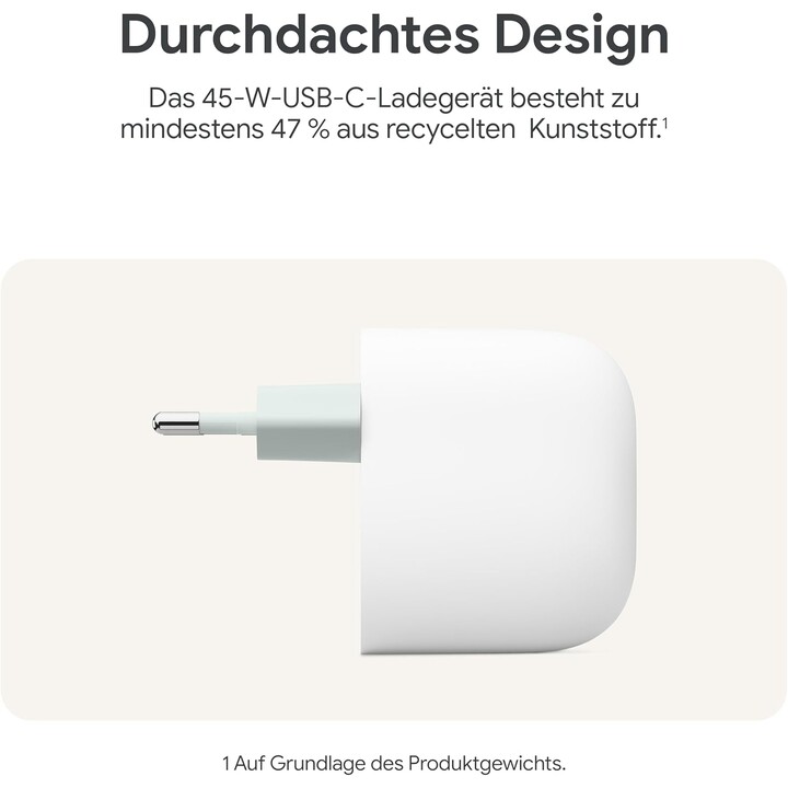 Google 45W USB-C Charger – Fast Charger for Pixel Smartphones, White