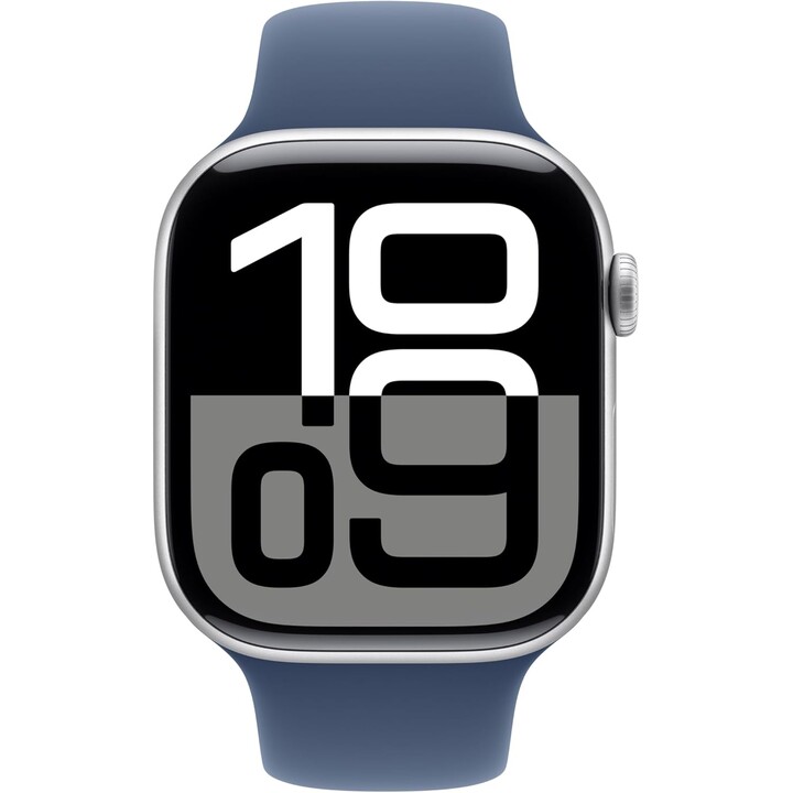 Apple Watch Series 10 GPS Cellular 46mm Cassa in alluminio argento con cinturino sportivo in denim Taglia M/L