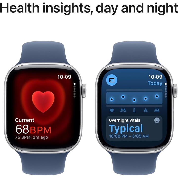 Apple Watch Series 10 GPS Celular 46mm Caixa de alumínio prateado com pulseira esportiva de denim Tamanho M/L