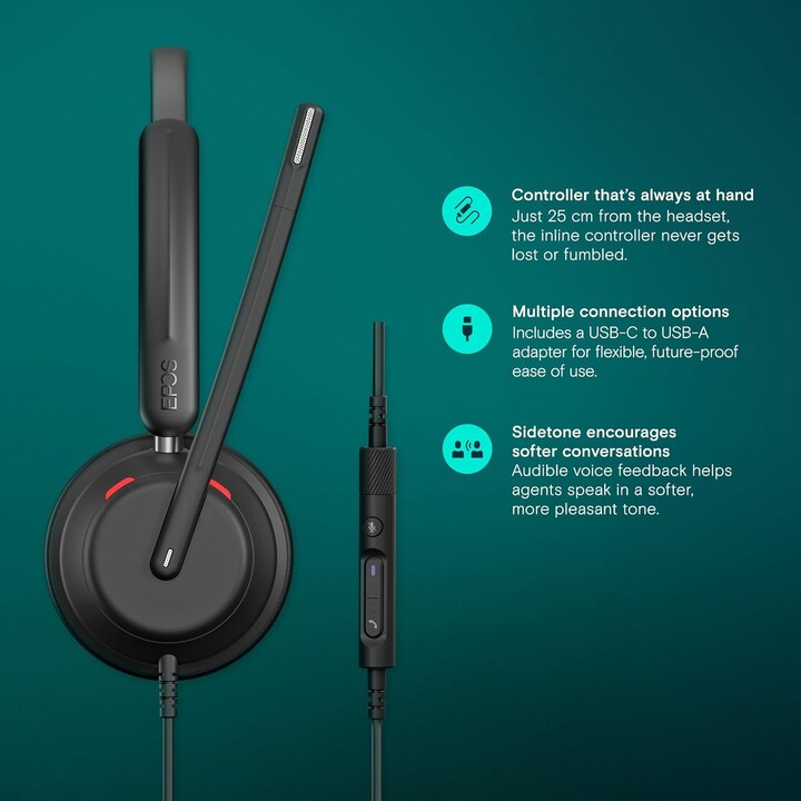 Auriculares de oficina EPOS Impact 760T, certificados para Microsoft Teams, cancelación de ruido, USB-C, IA, ActiveGard, Busylig