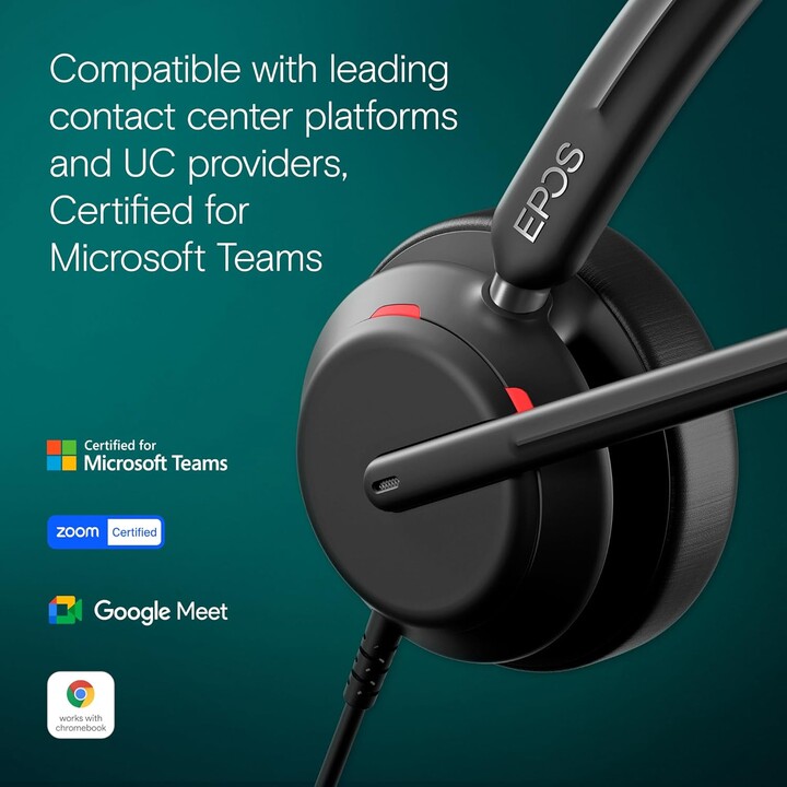 Cuffie da ufficio EPOS Impact 760T, certificate per Microsoft Teams, cancellazione del rumore, USB-C, AI, ActiveGard, Busylight
