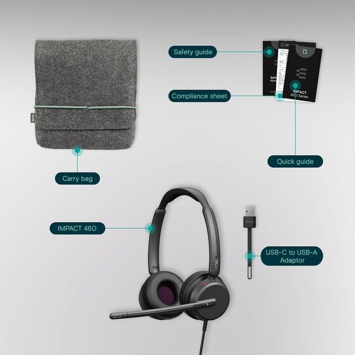EPOS IMPACT 460, binaurales On-Ear-Headset mit Doppelmikrofon, Geräuschunterdrückung, USB-C/USB/A, Plug-and-Play, Zoom, UC