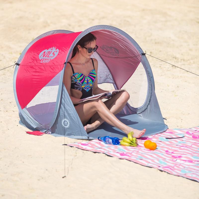 NILS CAMP carpa de playa autoplegable NC3142 Rojo-gris