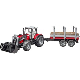 Massey Ferguson 7480 tractor with front loader and BRUDER tree trailer