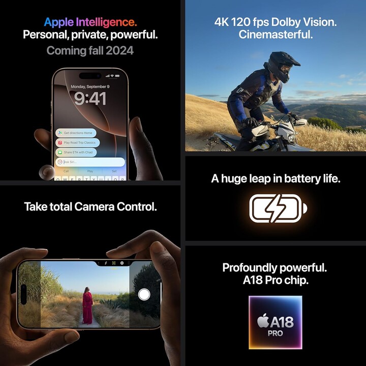 Apple iPhone 16 Pro Max 256GB, Móvil 5G con Control de Cámara, 4K 120fps, Dolby Vision, Titanio Natural