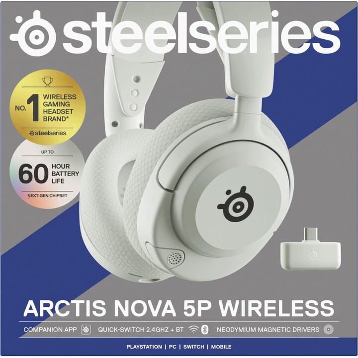 SteelSeries Arctis Nova 5P Wireless - Casque de jeu multi-systèmes - Blanc - Pilotes magnétiques en néodyme