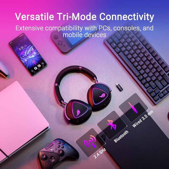 Fones de ouvido Asus Rog Delta Ii sem fio e com fio para jogo USB tipo C Bluetooth preto