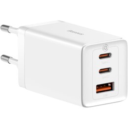 Caricabatterie da viaggio Baseus GaN5 Pro Caricabatterie rapido da muro, C+C+U, QC, AFC, PD 65W, Bianco