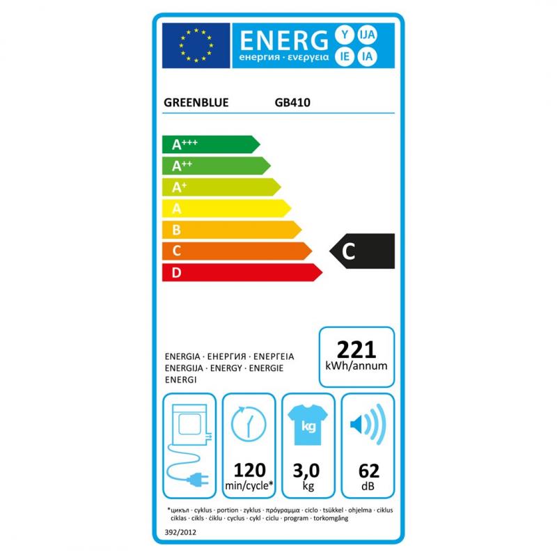 Green Blue GB410 Secadora Eléctrica de Carga Frontal, Capacidad 3 kg, 830 W, Clase C, 5 programas, Dimensiones Compactas 49,5 x 