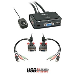 Commutateur KVM, 2 ports VGA, USB 2.0 et audio