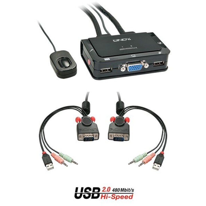 KVM-Switch, 2 VGA-Anschlüsse, USB 2.0 und Audio
