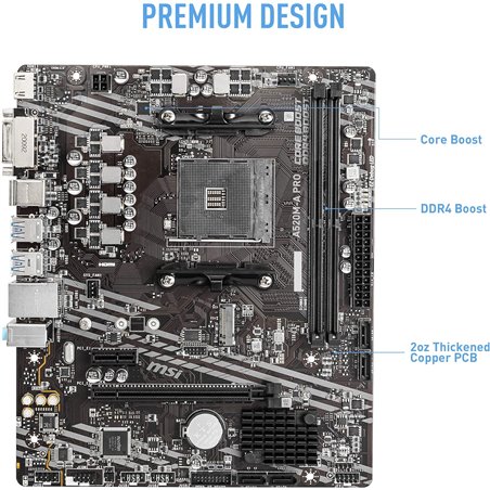 Placa-mãe MSI A520M-A PRO mATX - Suporta processadores AMD Ryzen de 3ª geração, AM4, DDR4 Boost (4600 MHz/OC)