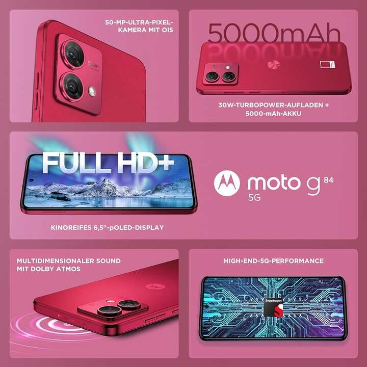 Motorola Moto G84 5G 8GB 256GB Dual Sim Live Magenta