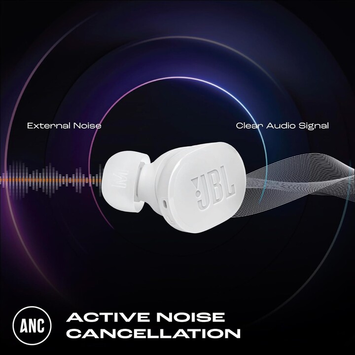 Écouteurs JBL Tune Buds, Bluetooth et sans fil, résistants à l'eau et antibruit, blancs
