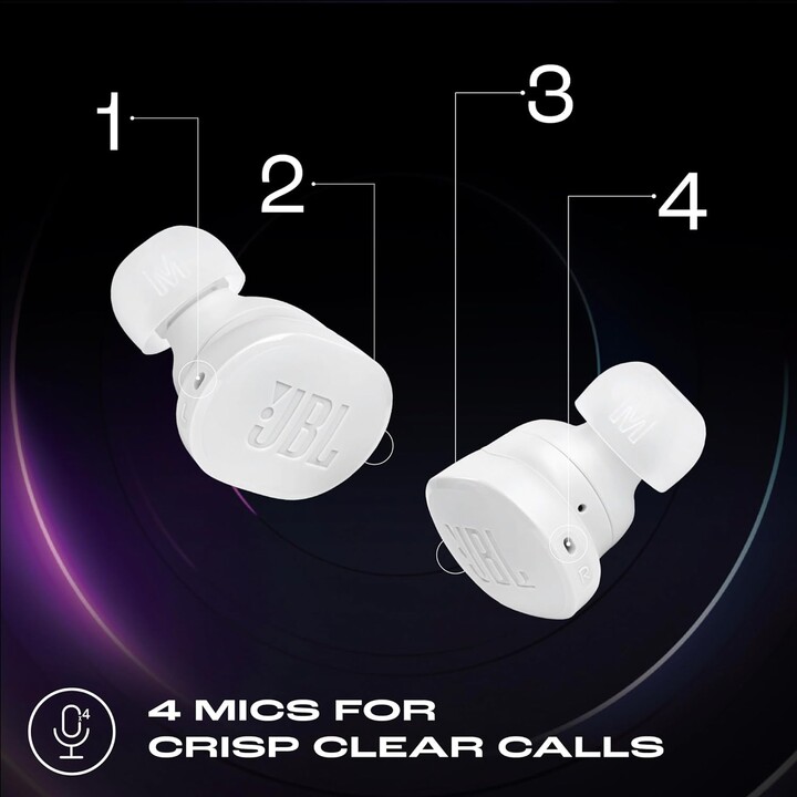 JBL Tune Buds Ohrhörer, Bluetooth und kabellos, wasserabweisend und Geräuschunterdrückung, Weiß