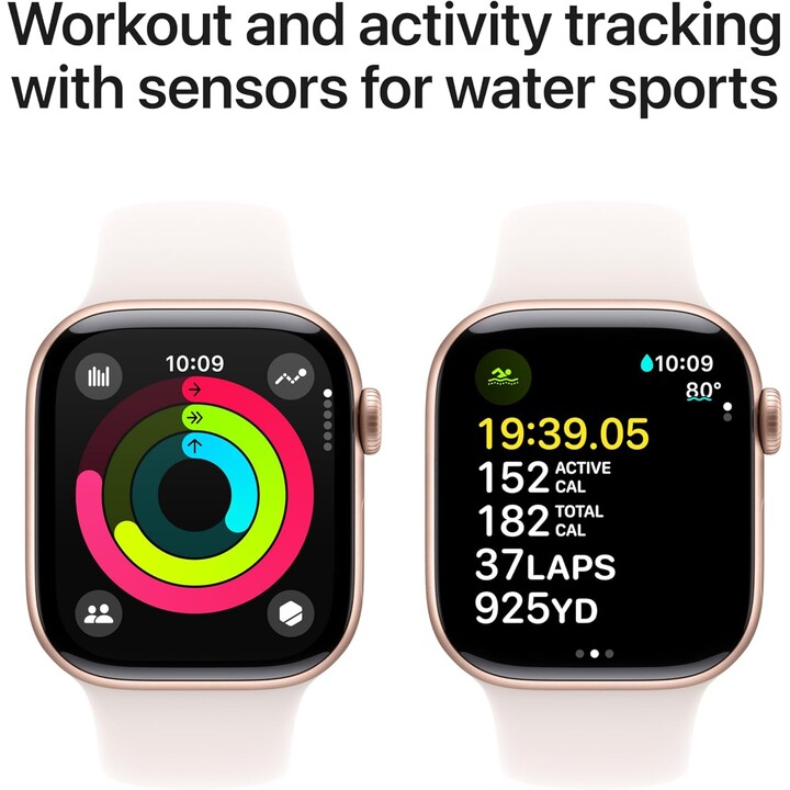 Apple Watch Series 10 GPS Cellular 42mm Caja de aluminio en oro rosa y correa deportiva rosa rubor Talla M/L