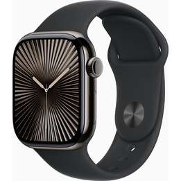 Caixa de titânio ardósia Apple Watch Series 10 GPS Cellular 42 mm com pulseira esportiva preta - tamanho M/L