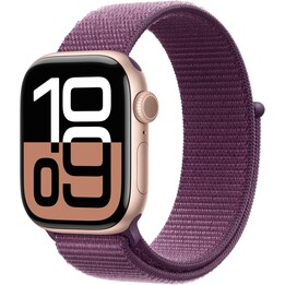 Apple Watch Series 10 GPS Cellular 42 mm roségoldenes Aluminiumgehäuse mit pflaumenfarbener Sportschlaufe – Einheitsgröße