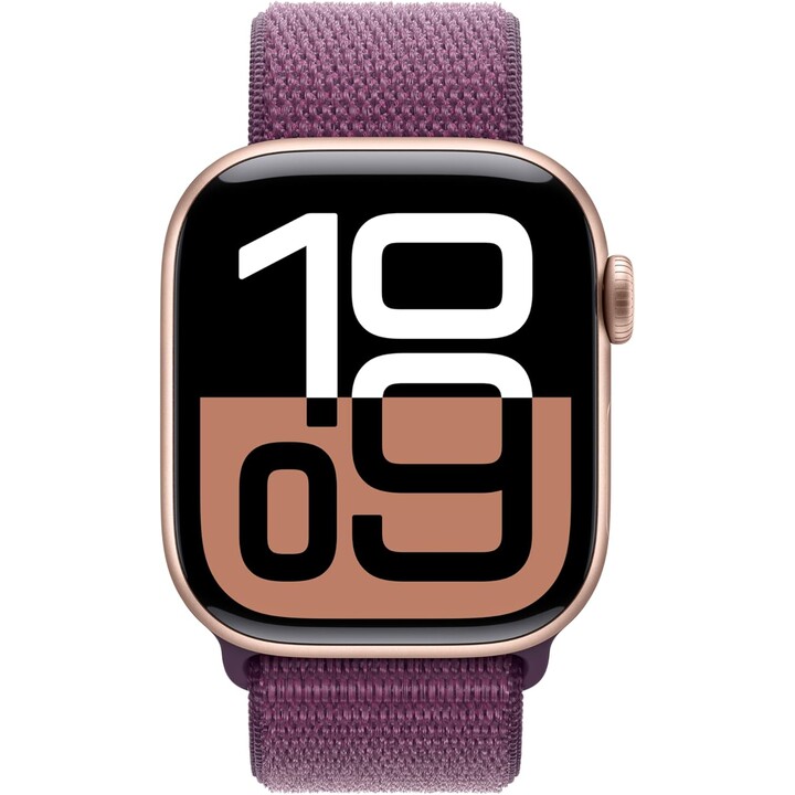 Apple Watch Series 10 GPS Cellular 42 mm Boîtier en aluminium or rose avec boucle Sport prune - Taille unique