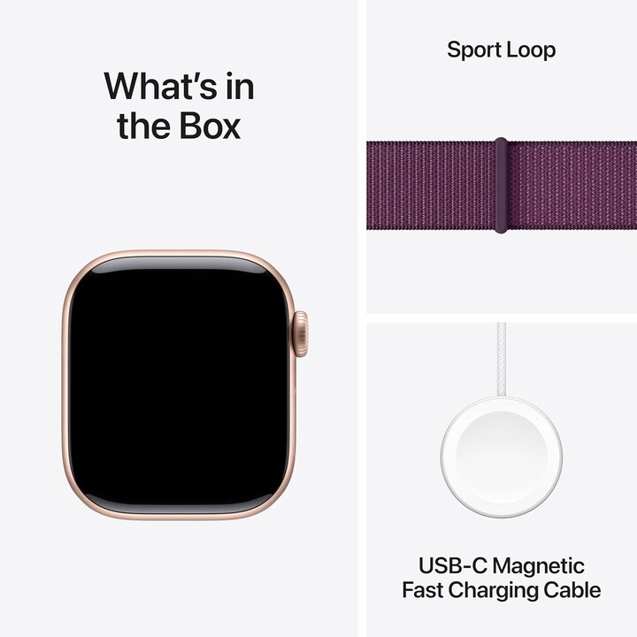 Apple Watch Series 10 GPS Cellular 42mm Rose Gold Aluminium Case with Plum Sport Loop - One Size