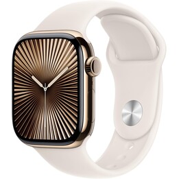 Apple Watch Series 10 GPS Cellular 42 mm Caja de titanio dorado y correa deportiva Starlight - Talla S/M