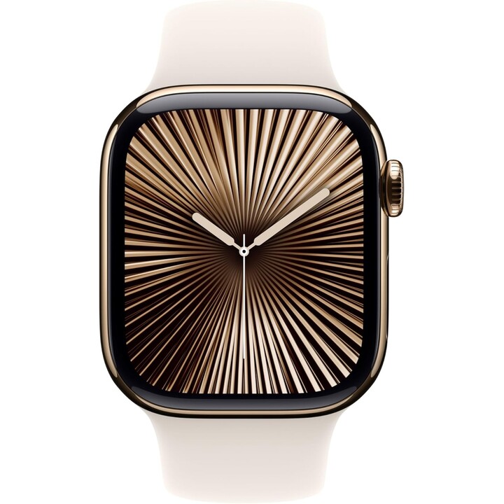 Apple Watch Series 10 GPS Cellular Cassa in titanio oro da 42 mm con cinturino sportivo Starlight - Taglia S/M