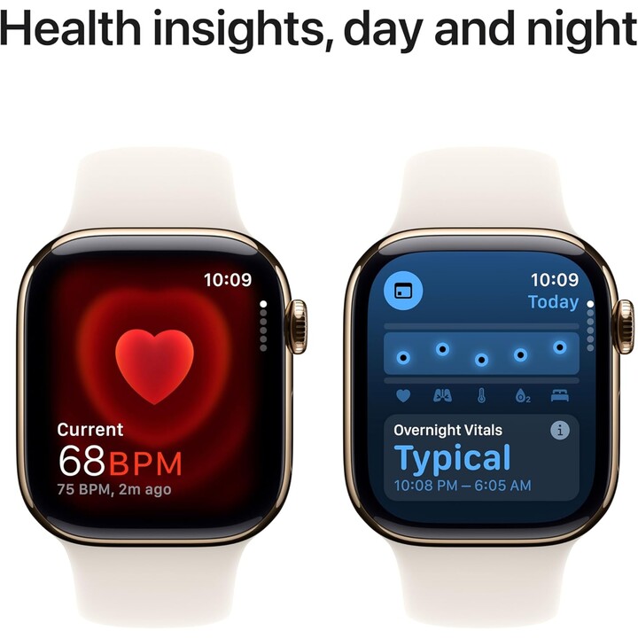 Apple Watch Series 10 GPS Cellular Cassa in titanio oro da 42 mm con cinturino sportivo Starlight - Taglia S/M