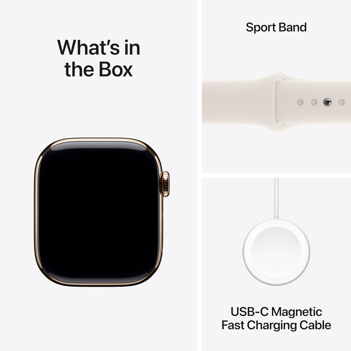 Apple Watch Series 10 GPS Cellular Cassa in titanio oro da 42 mm con cinturino sportivo Starlight - Taglia S/M