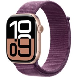 Apple Watch Series 10 GPS Cellular 46mm Rose Gold Aluminium Case with Plum Sport Loop - One Size