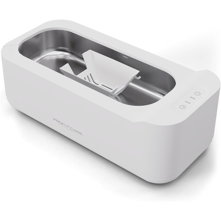ProfiCare PC-USR 3120, Limpiador ultrasónico de alta frecuencia para joyas y gafas, Blanco