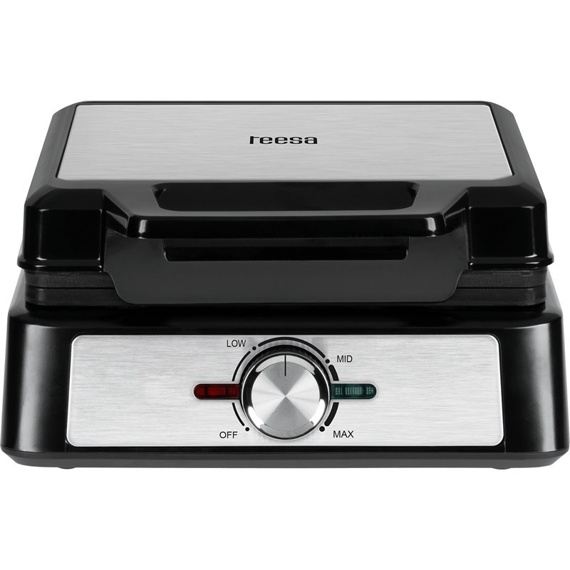 Gofrera TEESA, 2 gofres, 1600W, inox, potencia regulable