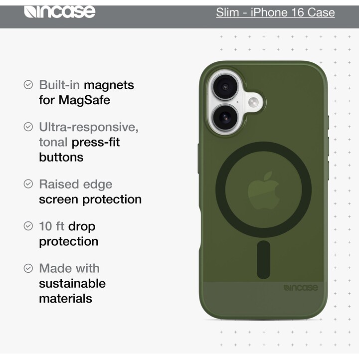 Incase Slim Case MagSafe Hülle für iPhone 16, Highland Grün