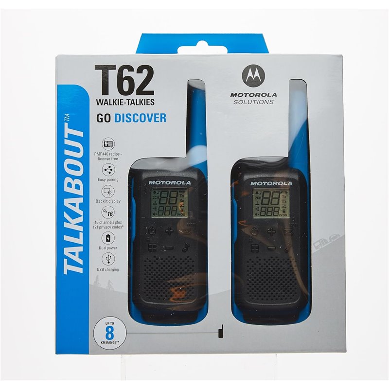 Motorola Mobility T62 Walkie Talkie, Blue/Black, 2 Pieces