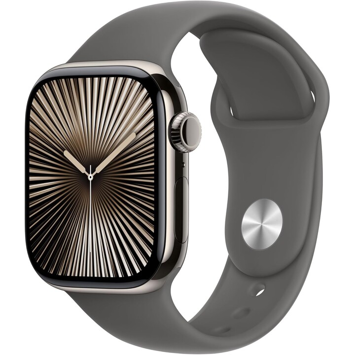 Apple Watch Series 10 GPS Cellular 42mm Natural Titanium Case with Stone Grey Sport Band - Size S/M