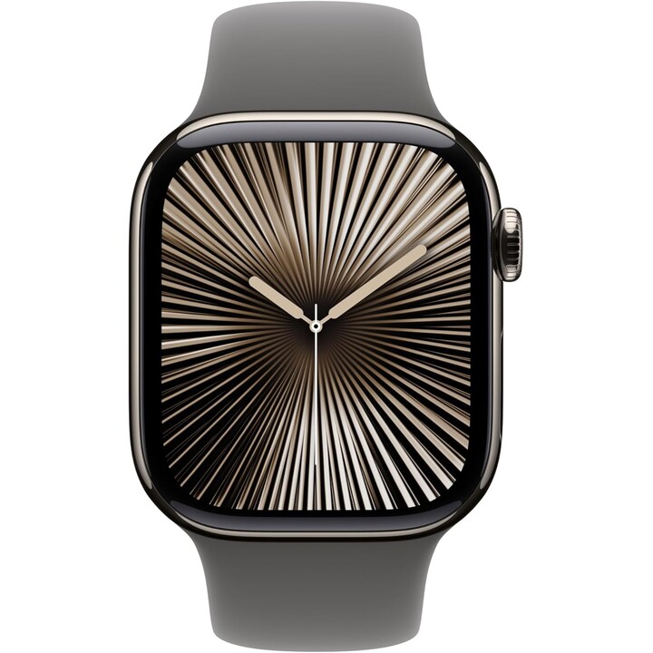 Apple Watch Series 10 GPS Cellular 42mm Natural Titanium Case with Stone Grey Sport Band - Size S/M