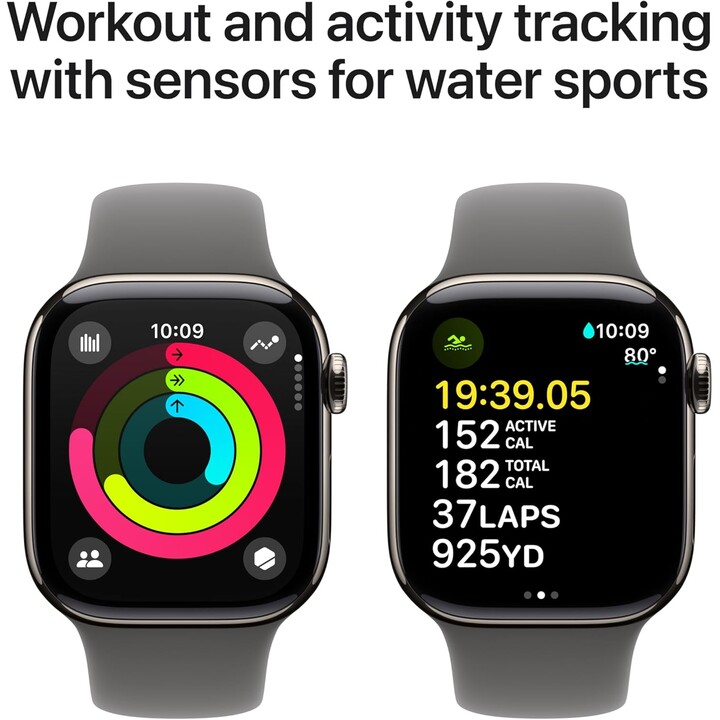 Apple Watch Series 10 GPS Cellular Cassa in titanio naturale da 42 mm con cinturino sportivo grigio pietra - Taglia S/M