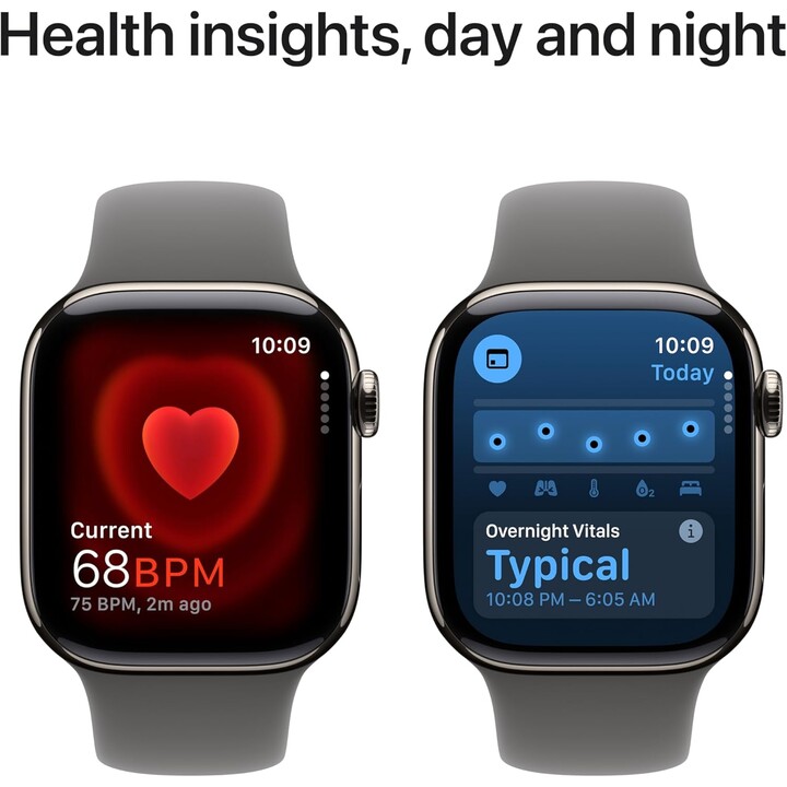 Apple Watch Series 10 GPS Cellular 42 mm Gehäuse aus natürlichem Titan mit steingrauem Sportarmband – Größe S/M