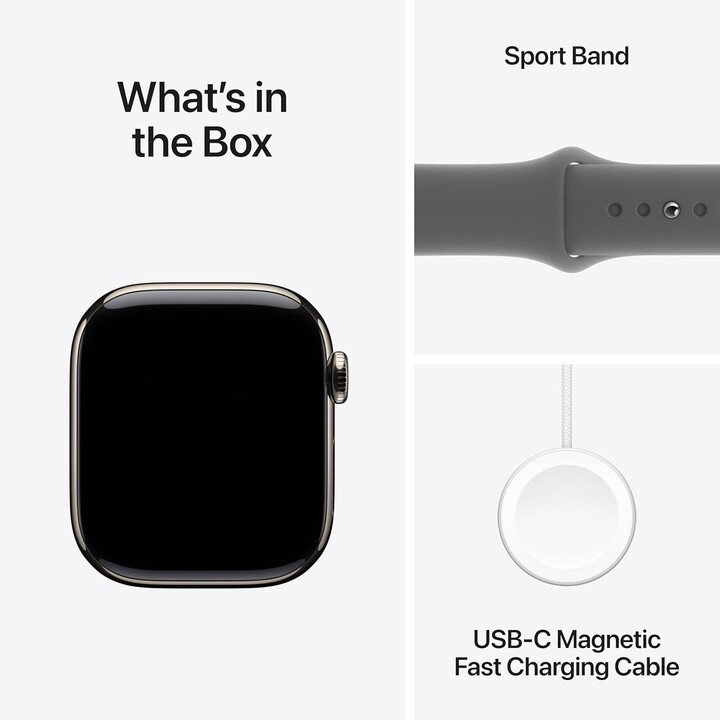 Apple Watch Series 10 GPS Cellular 42mm Natural Titanium Case with Stone Grey Sport Band - Size S/M
