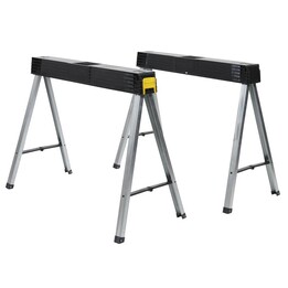 Stanley 1-97-475 Juego de 2 caballetes plegables de aluminio y plástico, Negro