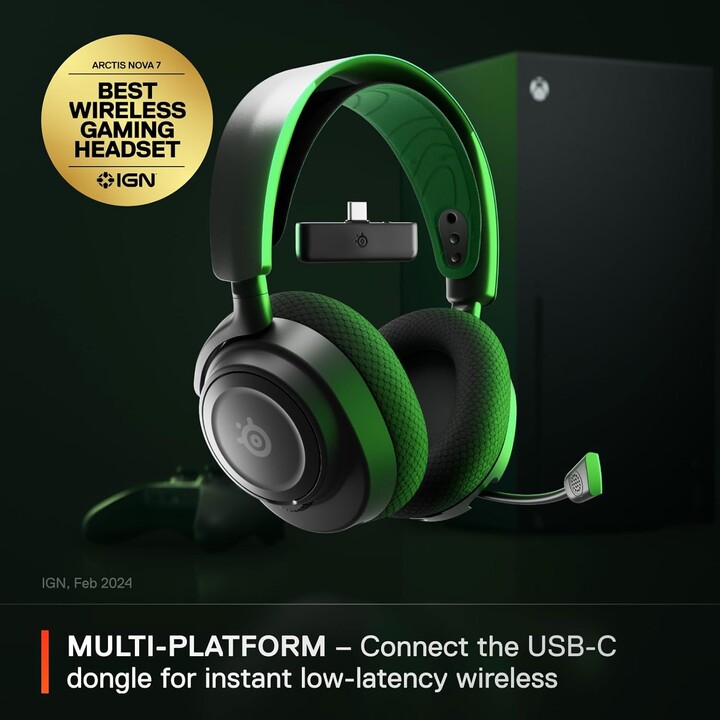 Steelseries Arctis Nova 7x Auscultadores Sem Fios e Com Fios Arco Gaming USB Tipo C Bluetooth Preto, Verde