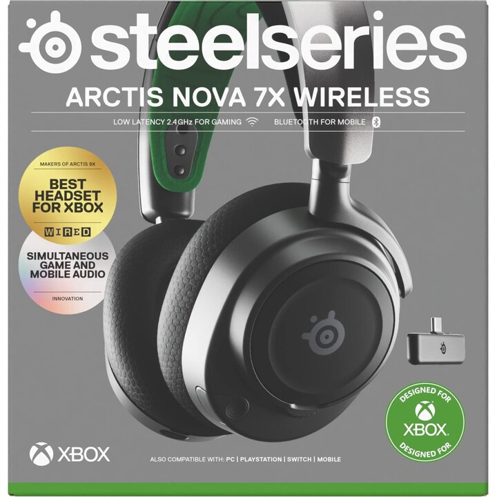 Steelseries Arctis Nova 7x Cuffie Wireless e Cablate Archetto Gaming USB Type C Bluetooth Nero, Verde