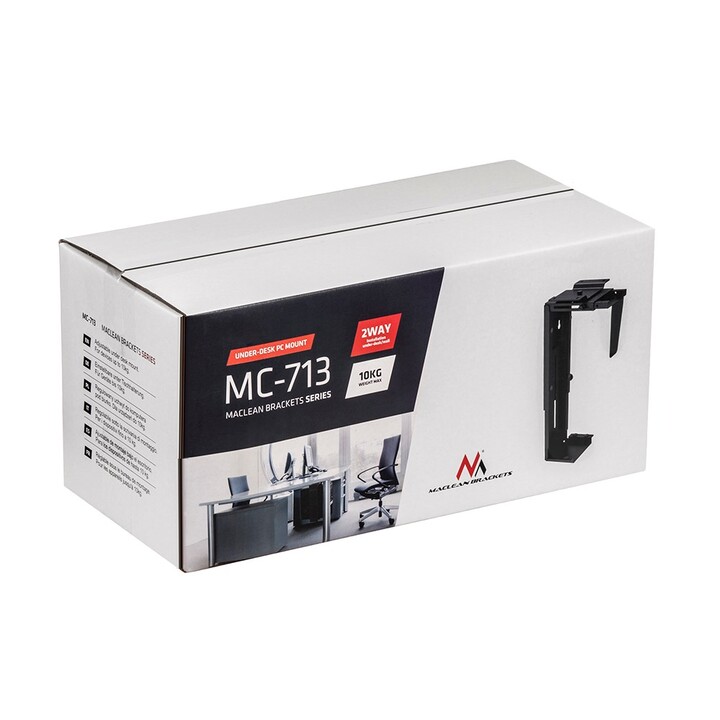 Der MC-713 ist für die vertikale Lagerung des Computers unter der Arbeitsfläche konzipiert