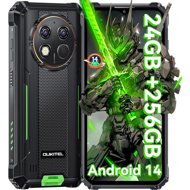 OUKITEL G1, Smartphone Robusto Android 14, 24GB+256GB(TF 1TB) 6.52'' HD+ Teléfono Móvil Irrompible, Verde