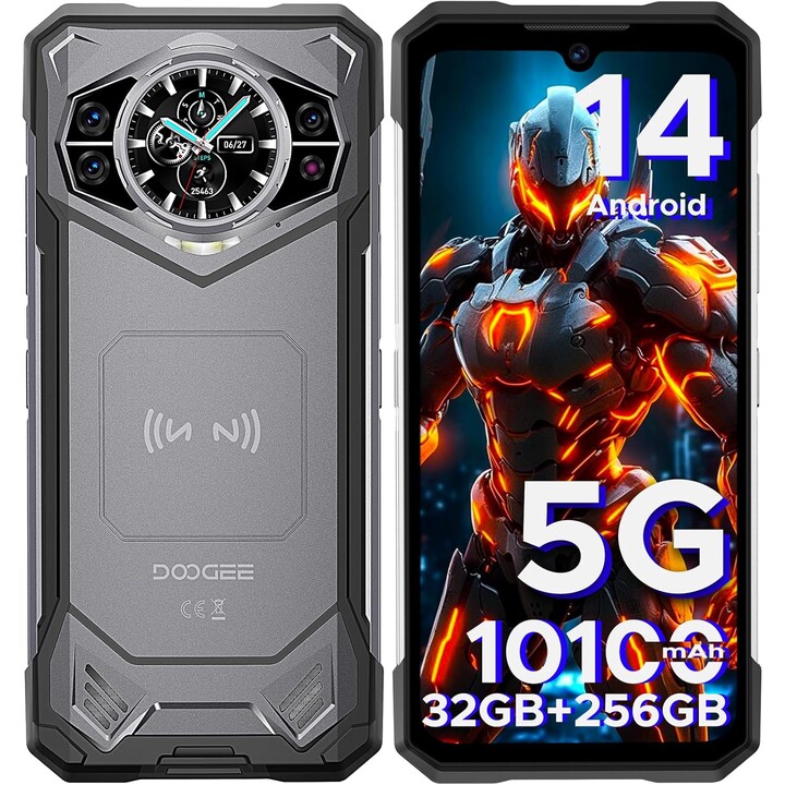 DOOGEE S200 5G 32GB 256GB, smartphone robusto, 10100 mAh, display posteriore da 1,32", ID impronta digitale/Sblocco facciale/NFC