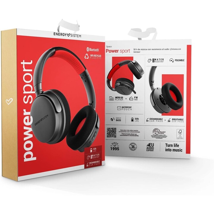 Headband Headphones with Bluetooth ENERGY SISTEM Power Sport - USB Type C · Jack 3.5mm · BT · Microphone · Black